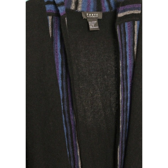Forte Womens 100% Cashmere Open Cardigan Sweater Long Size Small Black Blue Knit - Picture 4 of 4